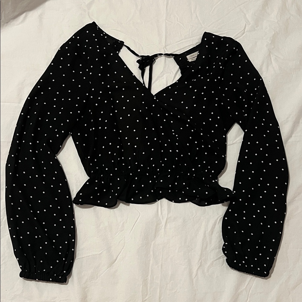 Urban Outfitters Black Blouse with White Dots
